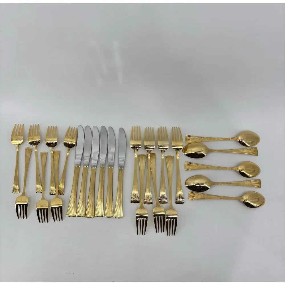 Golden Barclay Gold Tone Flatware 25 Pcs Hollywood Regency Fork Spoon